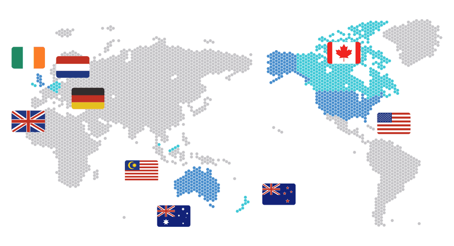 UPAA 協定大学の所在地を示した世界地図